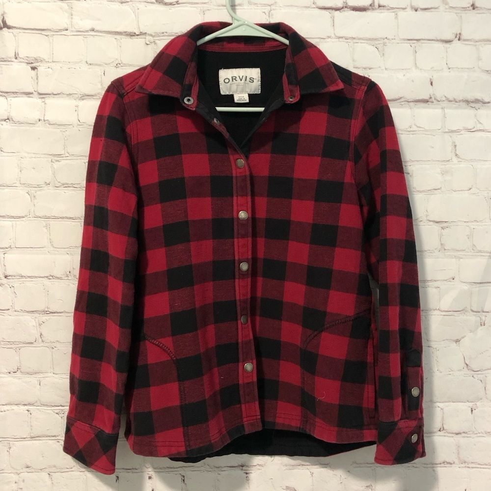 Orvis Fleece Lined Flannel Red and Black Shirt Jacket Women's Sz Small - Picture 2 of 9